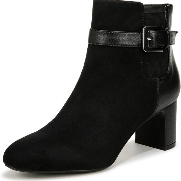 Women's Faux Leather Ankle Boot 9 Black Cushioned Support Stable Heel Stylish - Picture 1 of 9